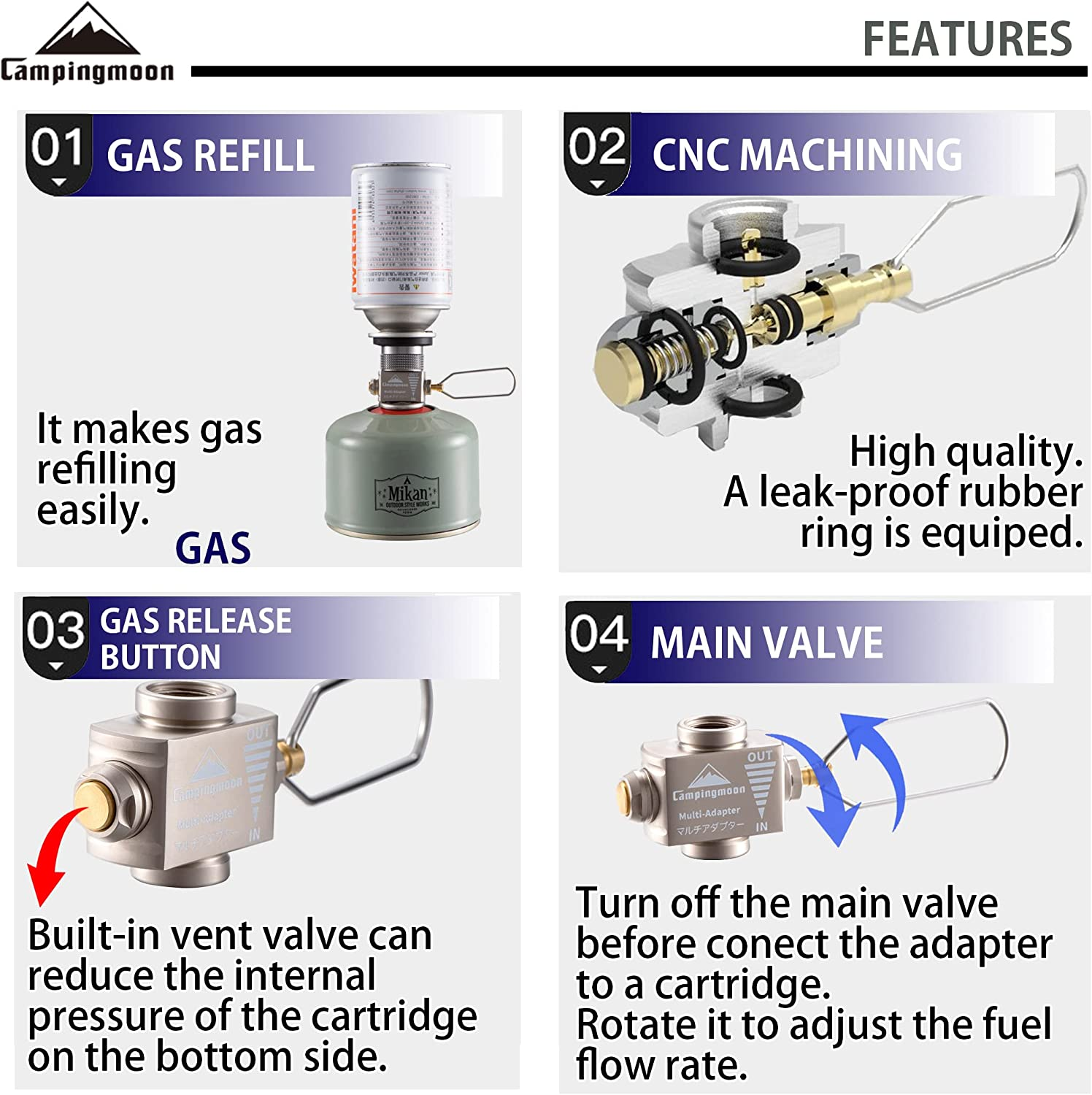 Camping Moon CAMPINGMOON Outdoor Gas Refill Adapter EN417 Lindal Valve(Vent Valve Equipped Type) image number 4