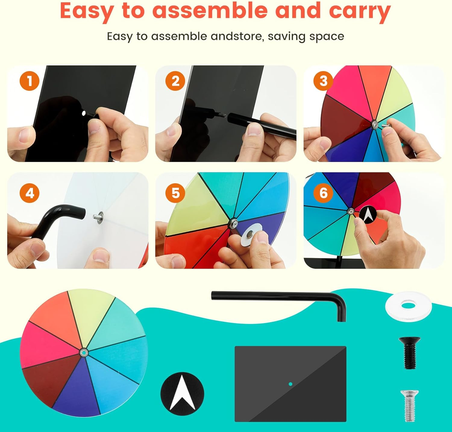 Fwqofvk 8 Inch Rotating Prize Wheel, 8 Slots Dry Erase Tabletop Roulette Spinner with Stand, Colorful Tabletop Roulette Wheel for Party Carnival Tradeshow 20Cm image number 6