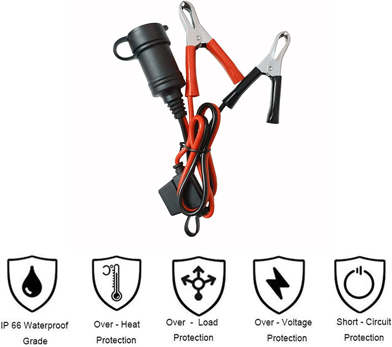 Cigarette Lighter Socket Battery Alligator Clamp - 2Ft Battery Clips to Female Car Cigarette Lighter Socket Adapter Extension Cord 12V-24V Battery Clip-On Extension Cable with 15A Fuse (1) image number 4