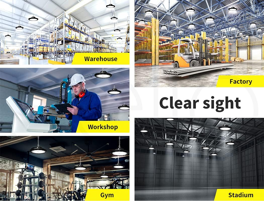 EMITTO UFO LED High Bay Light 100W,Commercial Led Shop Lights Fixture for Garage Factory Warehouse Industrial Indoor Outdoor Lighting,5000K Daylight,Ip65 Waterproof image number 4