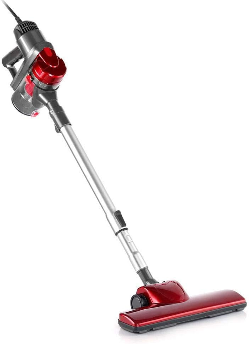 Devanti Stick Vacuum Cleaner, Corded Handheld Bagless Vacuum with Strong Suction, Ultra-Light Compact Design for Home, Car & Stairs &ndash; Red