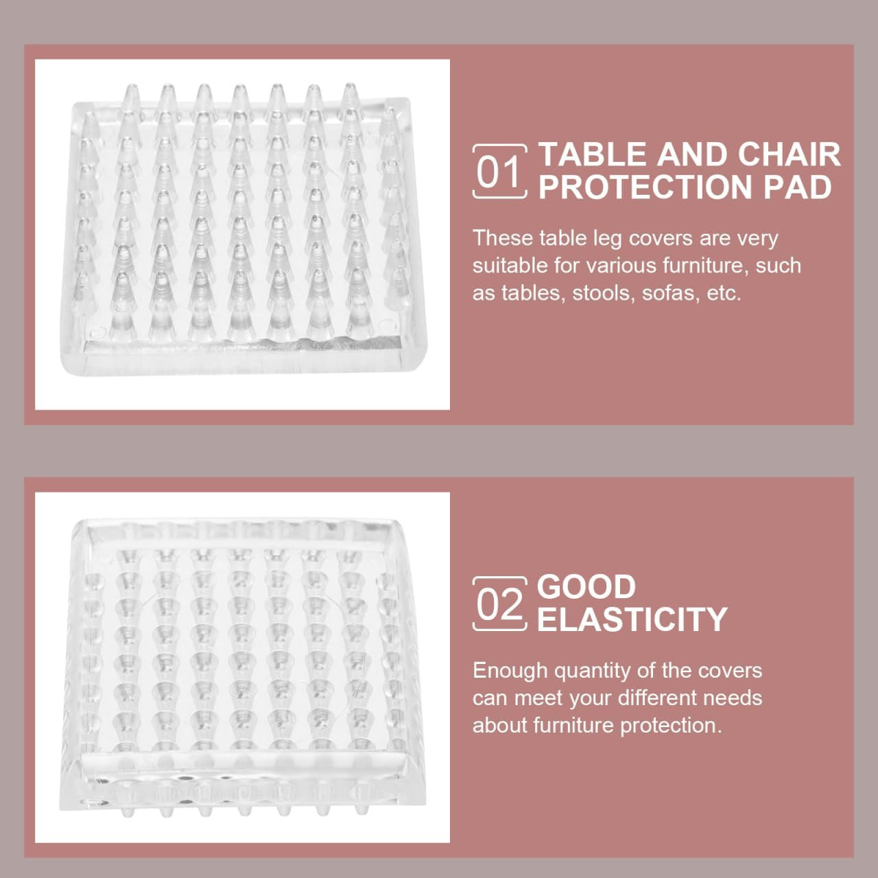 Angoily 4Pcs Transparent Furniture Grippers with Teeth, Anti-Slip Chair Leg Pads, Carpet and Wooden Floor Protector, 48Mm Square Design for Table and Sofa image number 4