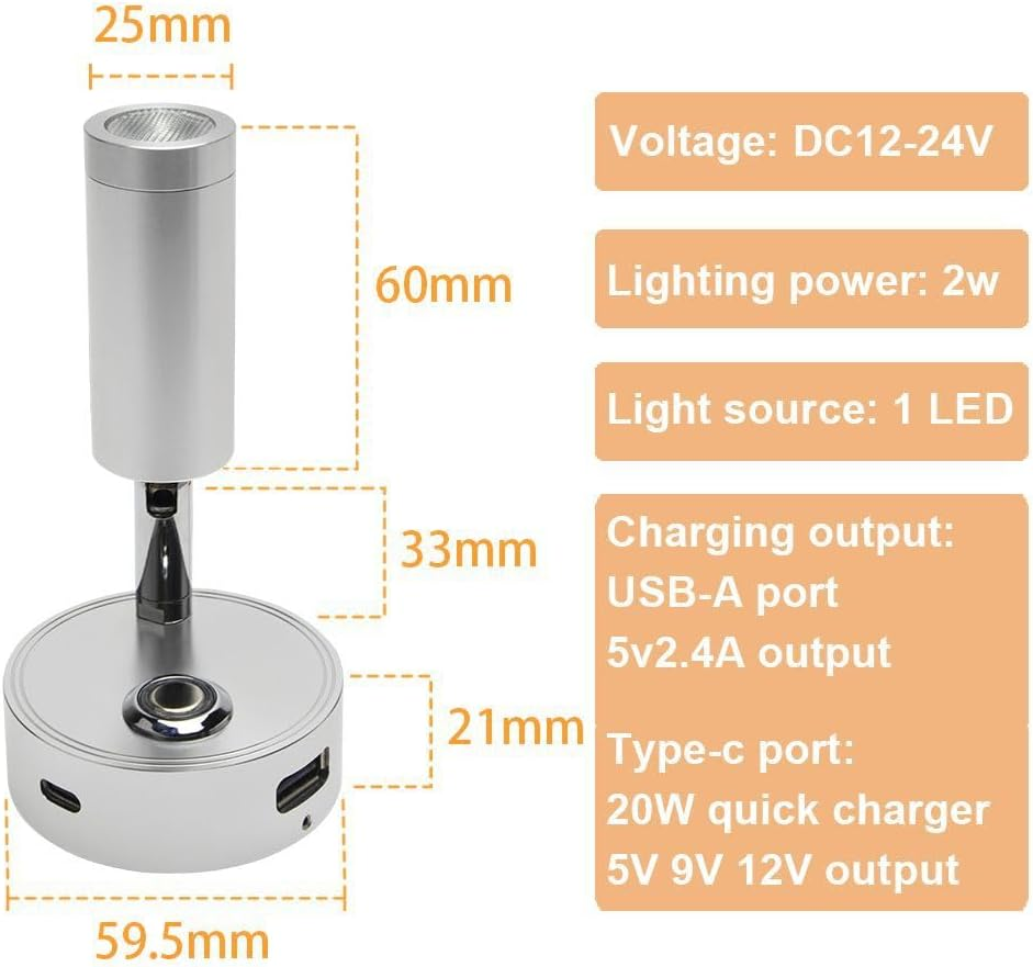 12V LED RV Reading Light with Dual Charging Ports, 3CCT Touch Control Dimmable RV Interior 12V Bedside Light Fixture Spotlight for Motor-House Camper Caravan Vehicle Vessel Boat Yacht (Black) image number 6