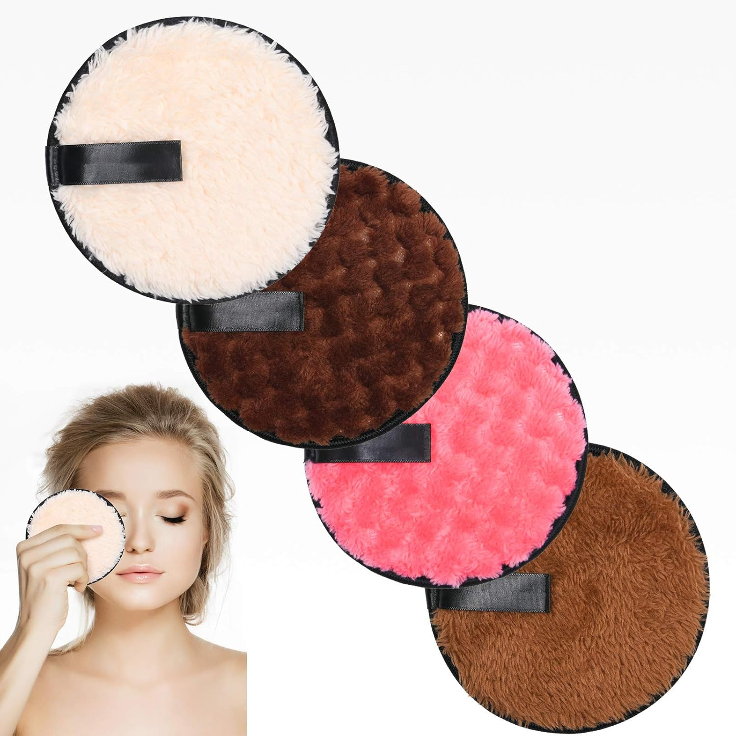 URAQT Makeup Remover Pads, 4 Pack Reusable Large Double-Sided Face Cleansing Cloths, Washable Microfibre Cotton for Eyes, Suits All Skin Types image number 2