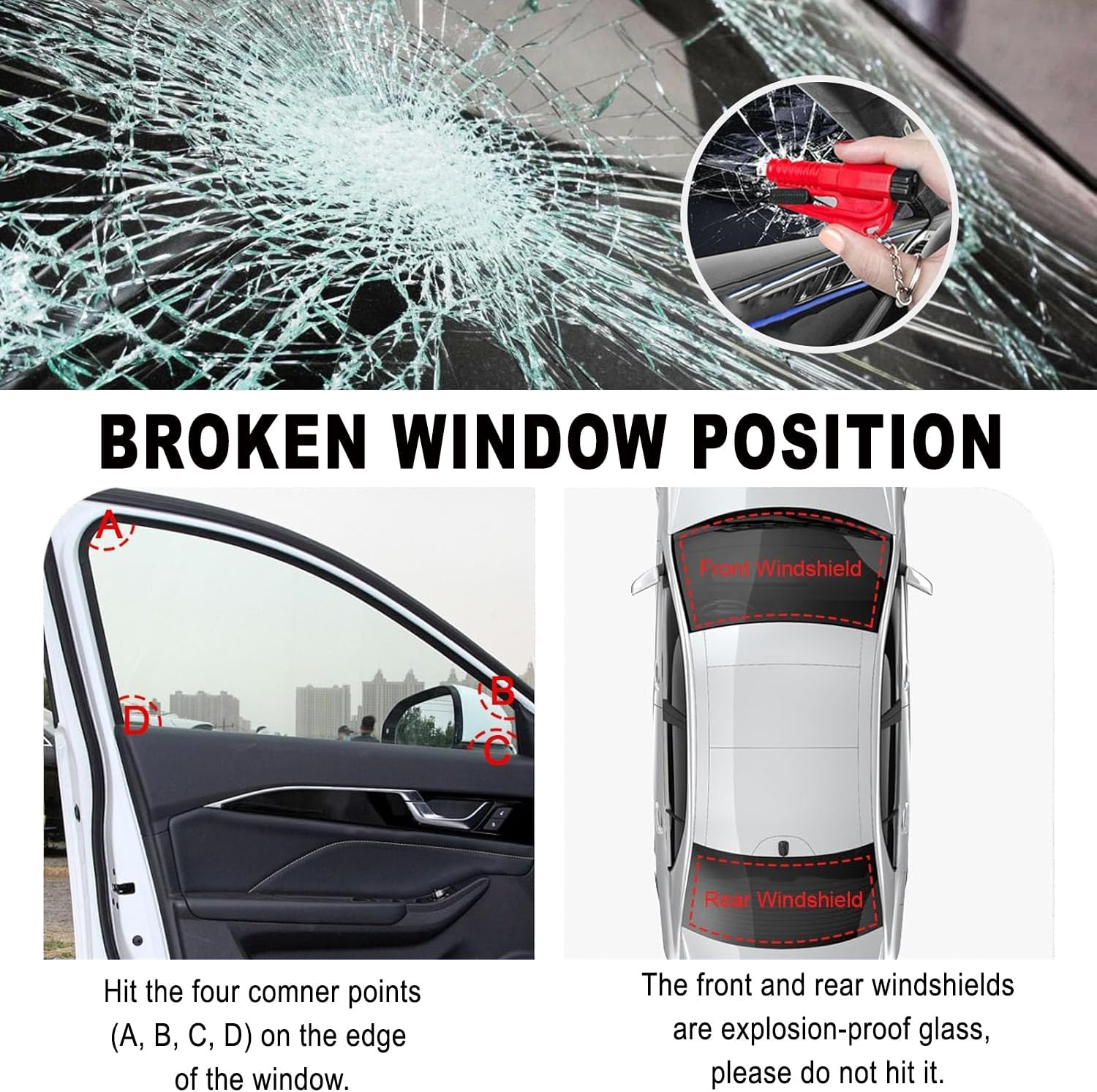 BEANPRECOY 4-Pack 3-In-1 Car Window Breaker Seatbelt Cutter Keychain, Emergency Window Glass Breaker Tool for Car, Family Safety, Road Trips & Daily Commute Black image number 4