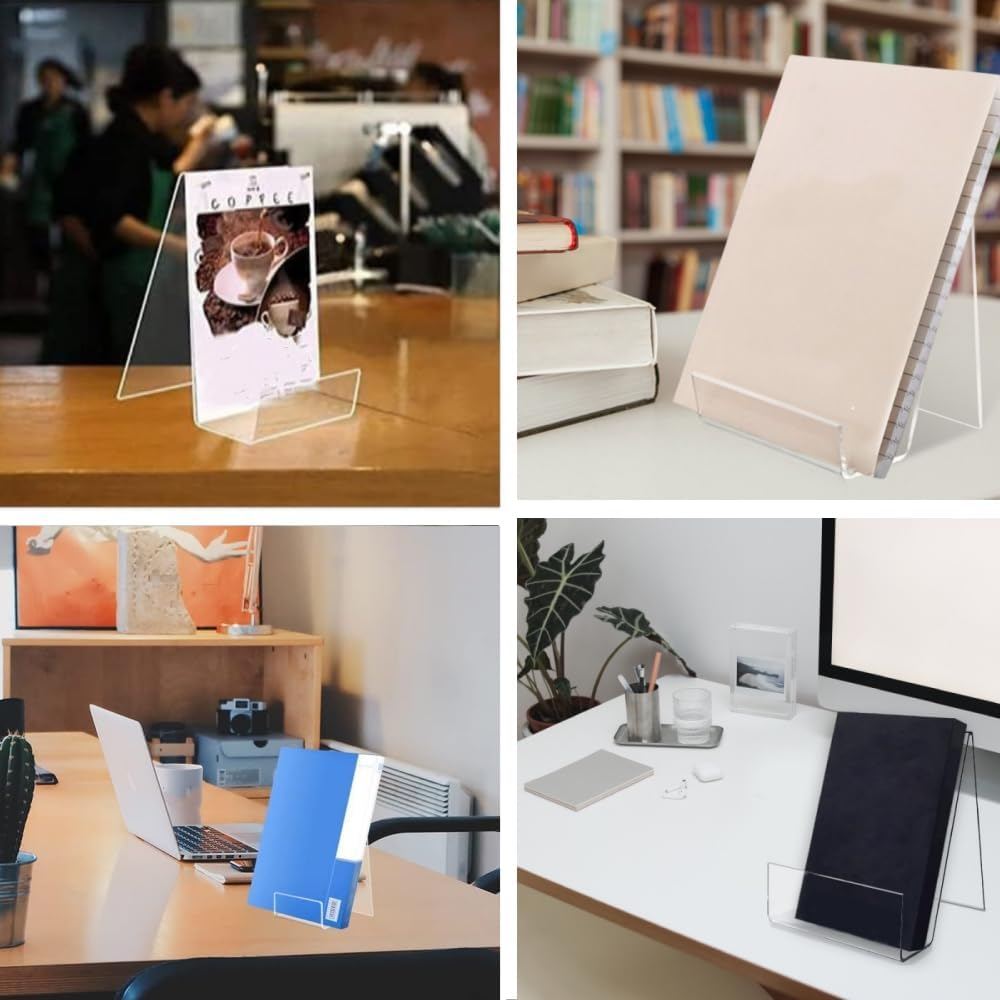 10 Pack Clear Acrylic Book Stand with Ledge Clear Acrylic Book Display Easel, Display Stand for Displaying Books Pictures Albums Comic Books Artworks or Other Items (3 X 3.54 X 4 Inches) image number 4