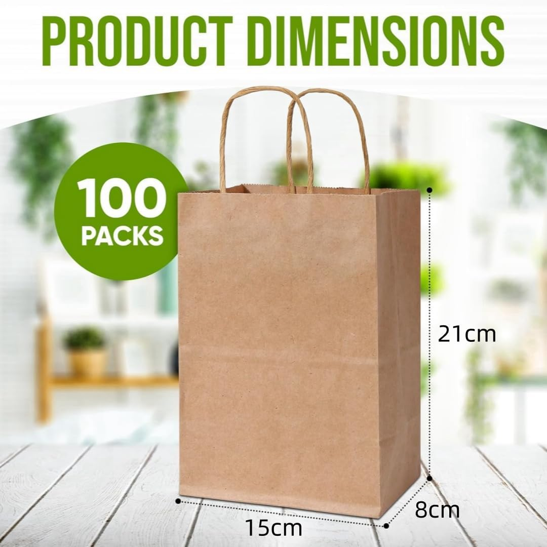 100Pcs Brown Kraft Paper Bag with Handles, 15 * 8 * 21Cm Gift Bag for Small Business Christmas Bulk, Wedding, Party Favor, Shopping, Lunch, Halloween Trick-Or-Treat Bags - Red image number 5