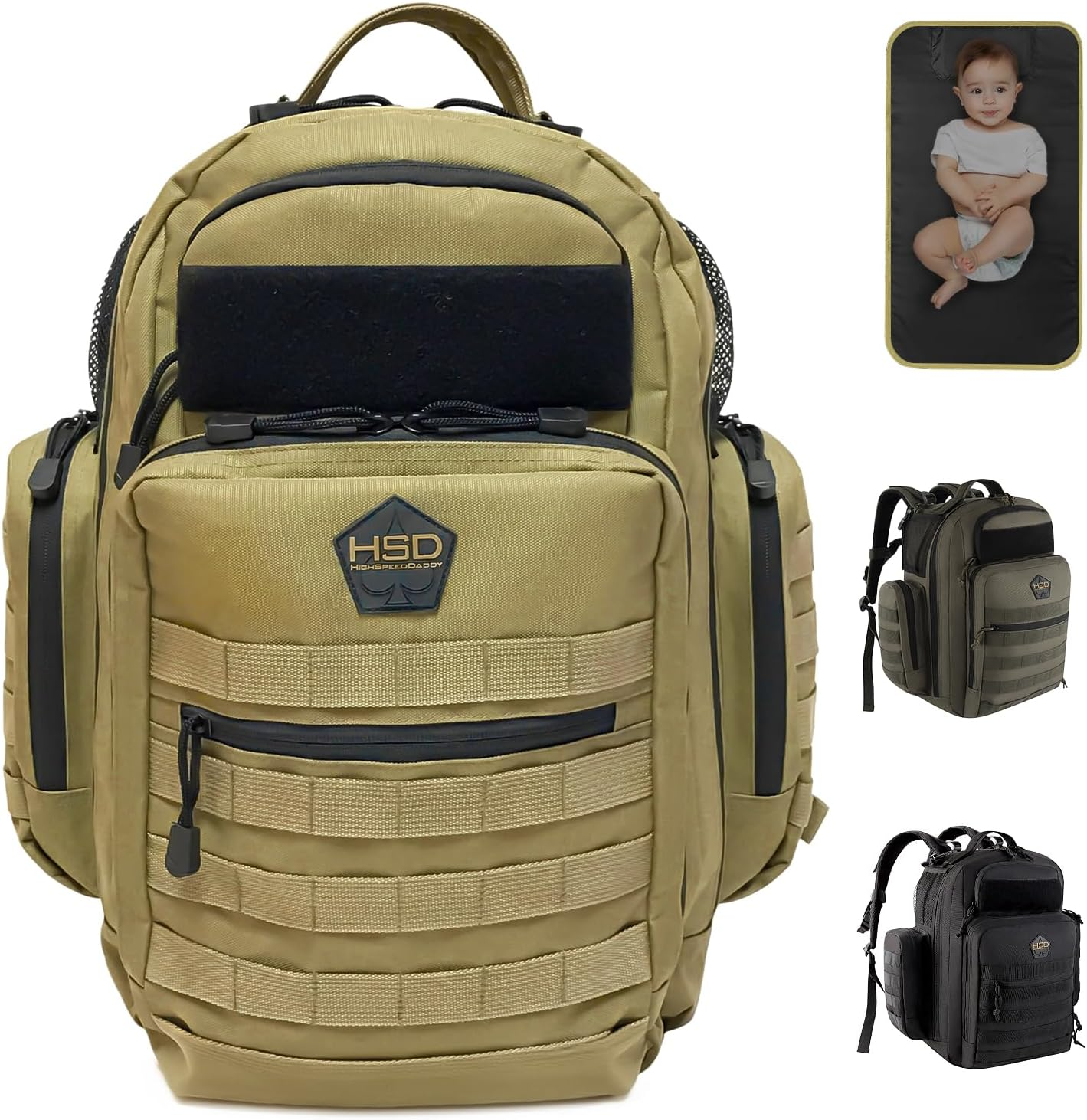 HSD Dad Diaper Bag Backpack, Changing Mat, Wipes & Bottle Pockets, Waterproof image number 1