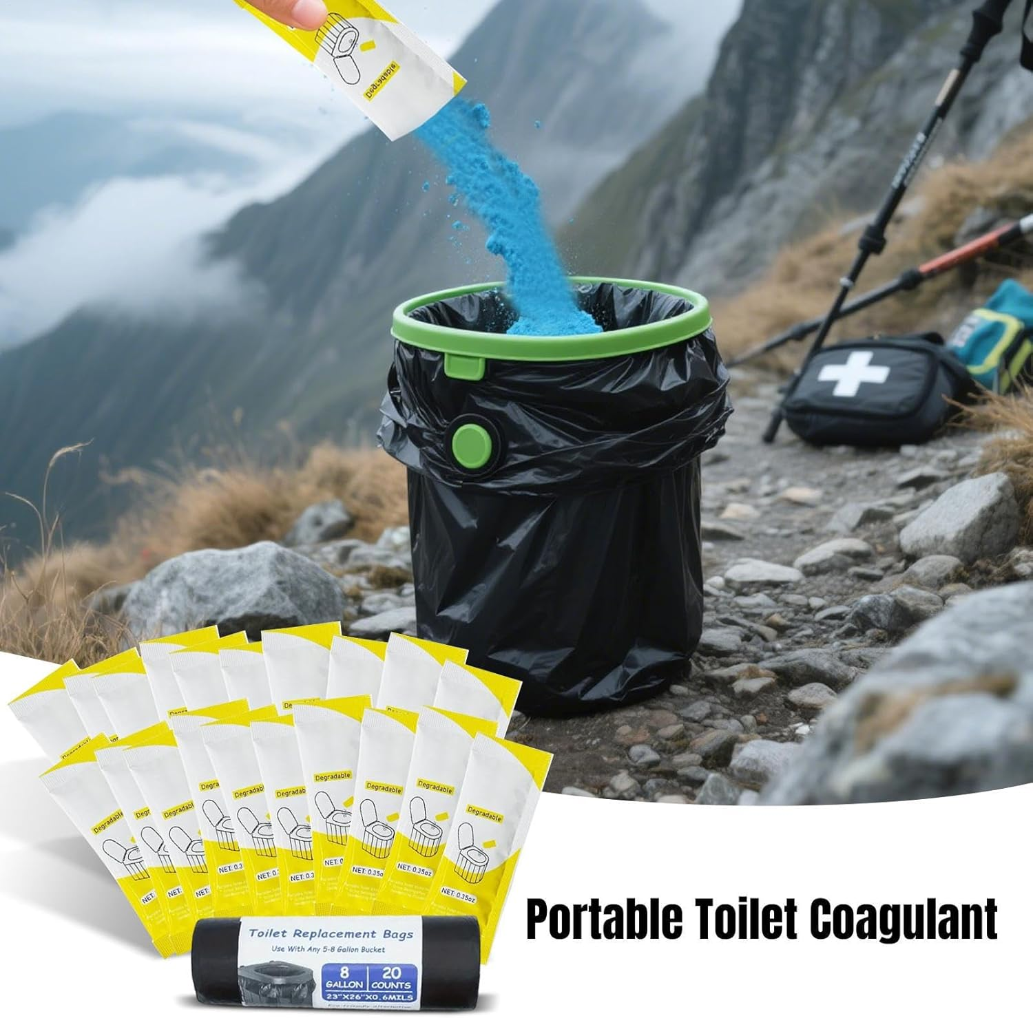 Poop Gel - Camping Poop Gel Pee Powder | Pee Deodorizer Odor-Eliminating Coagulant for Fishing Trip Survival Hunting RV Outdoor Travel Hiking image number 1