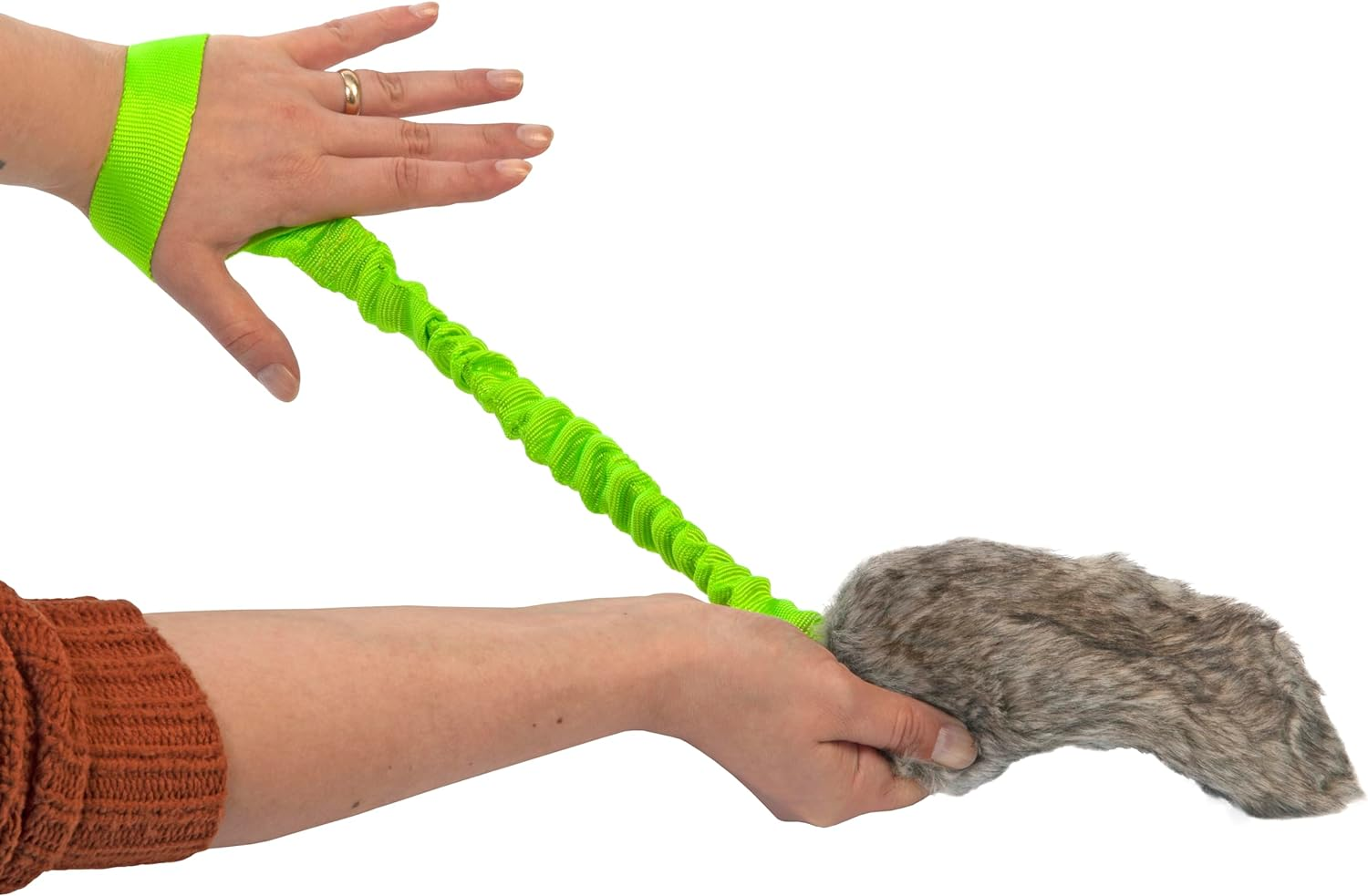 DINGO Fleece Dog Toy Artificial Fur Racer Squeaky Teaser Dog Wand 55 Cm Long Bungee Handle for Agility, Dog Training, Reward, Retrieve, Chasing, Play Green 15584-2 image number 4