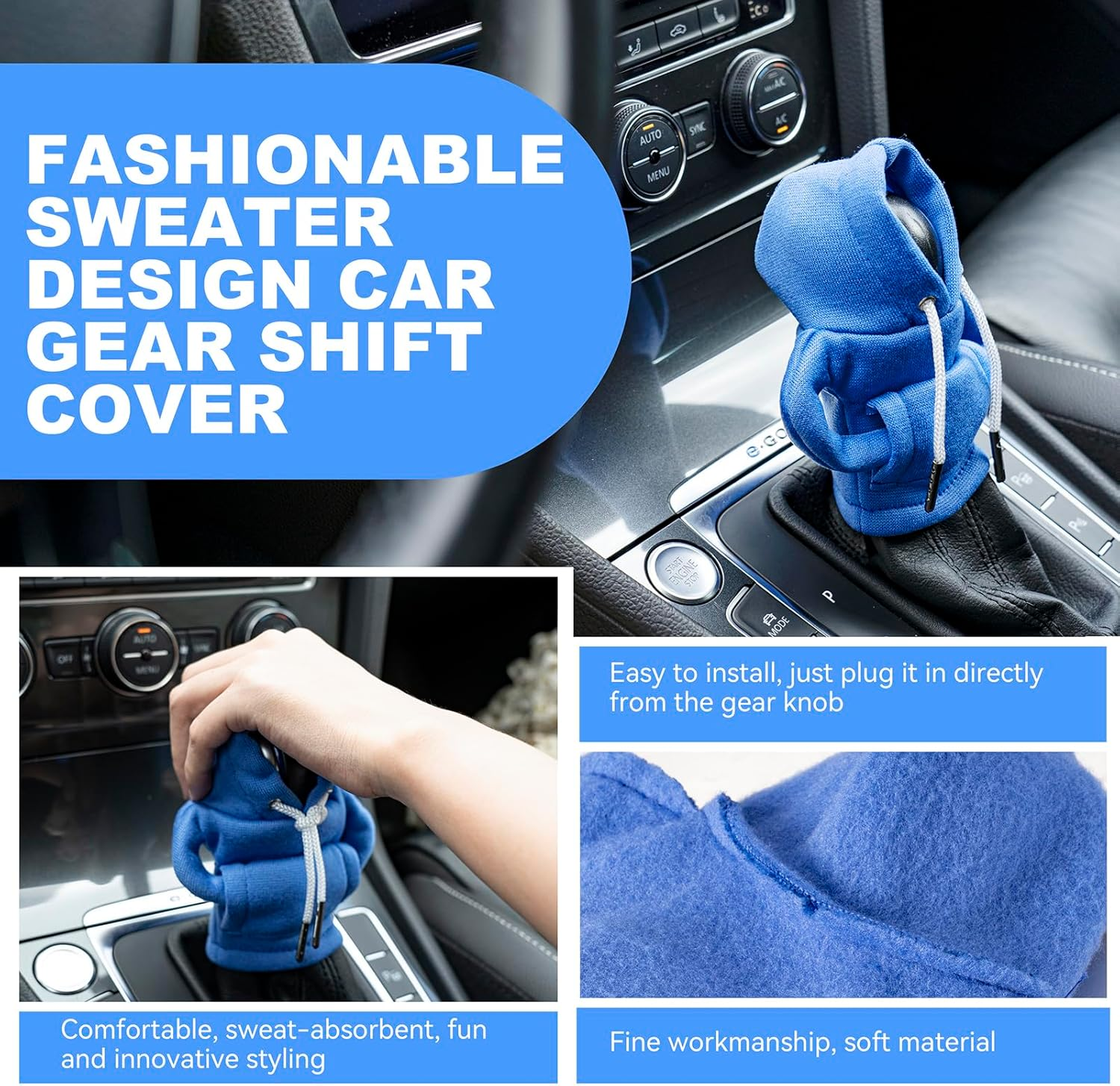 Gear Shift Hoodie, Gear Shift Cover, Universal Car Shift Knob Hoodie, Mini Hoodie for Car Shifter, Automotive Interior Cute Gadgets, Car Accessories and Decorations - Black image number 6