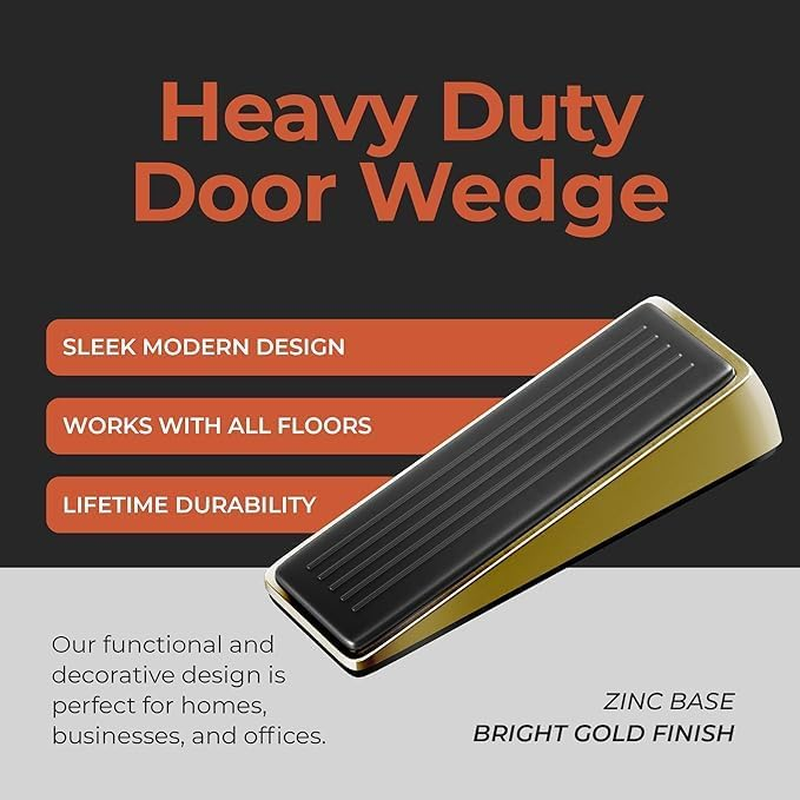 Architectural Hardware - Heavy Duty Zinc Door Stopper with Rubber anti Scuff Grips - Metal & Rubber Wedge Door Stoppers for Bottom of Door - Modern Door Stops - Door Wedge (3 Pcs) image number 1