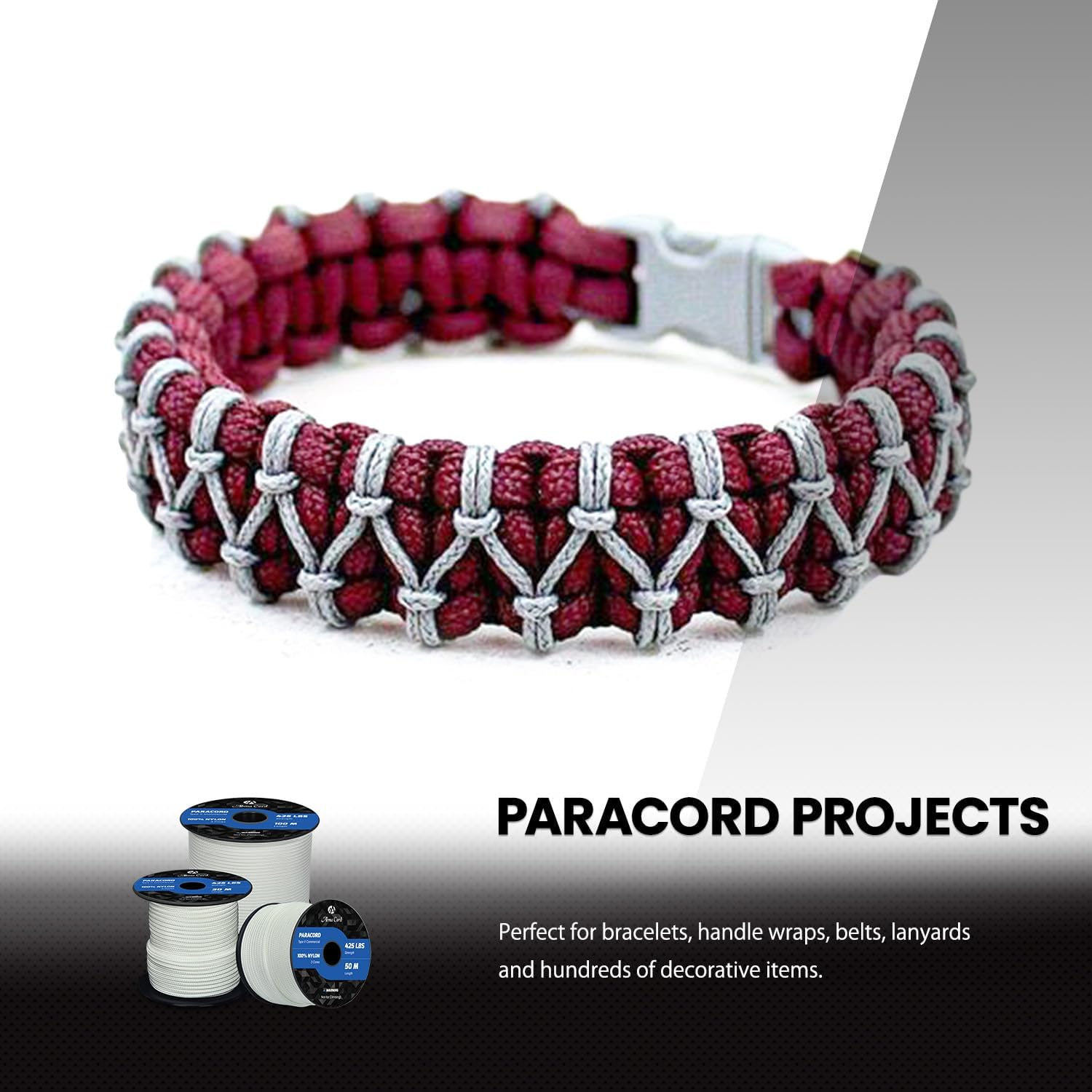 Abma Cord Paracord 3Mm 30M 100% Nylon Rope Type II 3 Strands Parachute Cord - Max. 192Kg (425Lbs) - White - Black image number 6