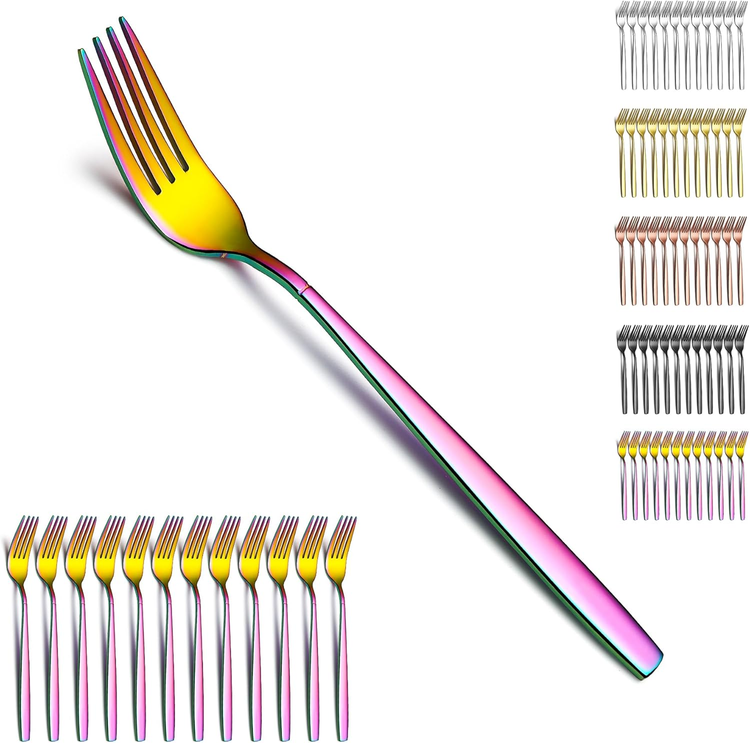 Berglander Gold Table Forks of 12 Pieces, Titanium Gold Plated Stainless Steel Modern Dinner Fork Set, Forks and Spoons Cutlery Ideal for Home, Toilet, Hotel, Wedding, Dishwasher Safe