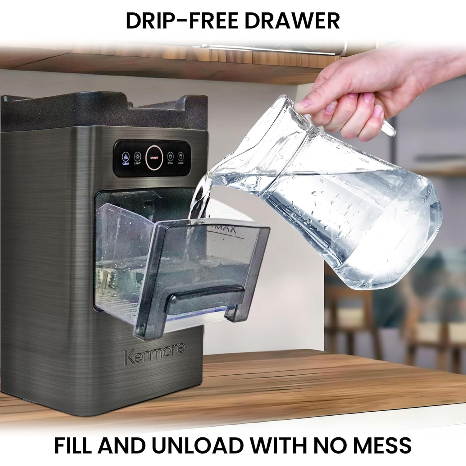 Kenmore Front-Load Countertop Ice Maker | Fits under Cabinets | 11.7 Kg/24Hrs & 9 Ice Cubes in 6 Min | Large or Small Ice Pellets | One-Touch Self-Clean | Portable Ice Machine | Stainless Steel image number 6