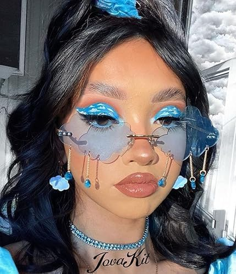 Cloud Shaped Sunglasses for Women Men Vintage Trendy Rimless Sun Glasses Rave Party Halloween Eyeglasses