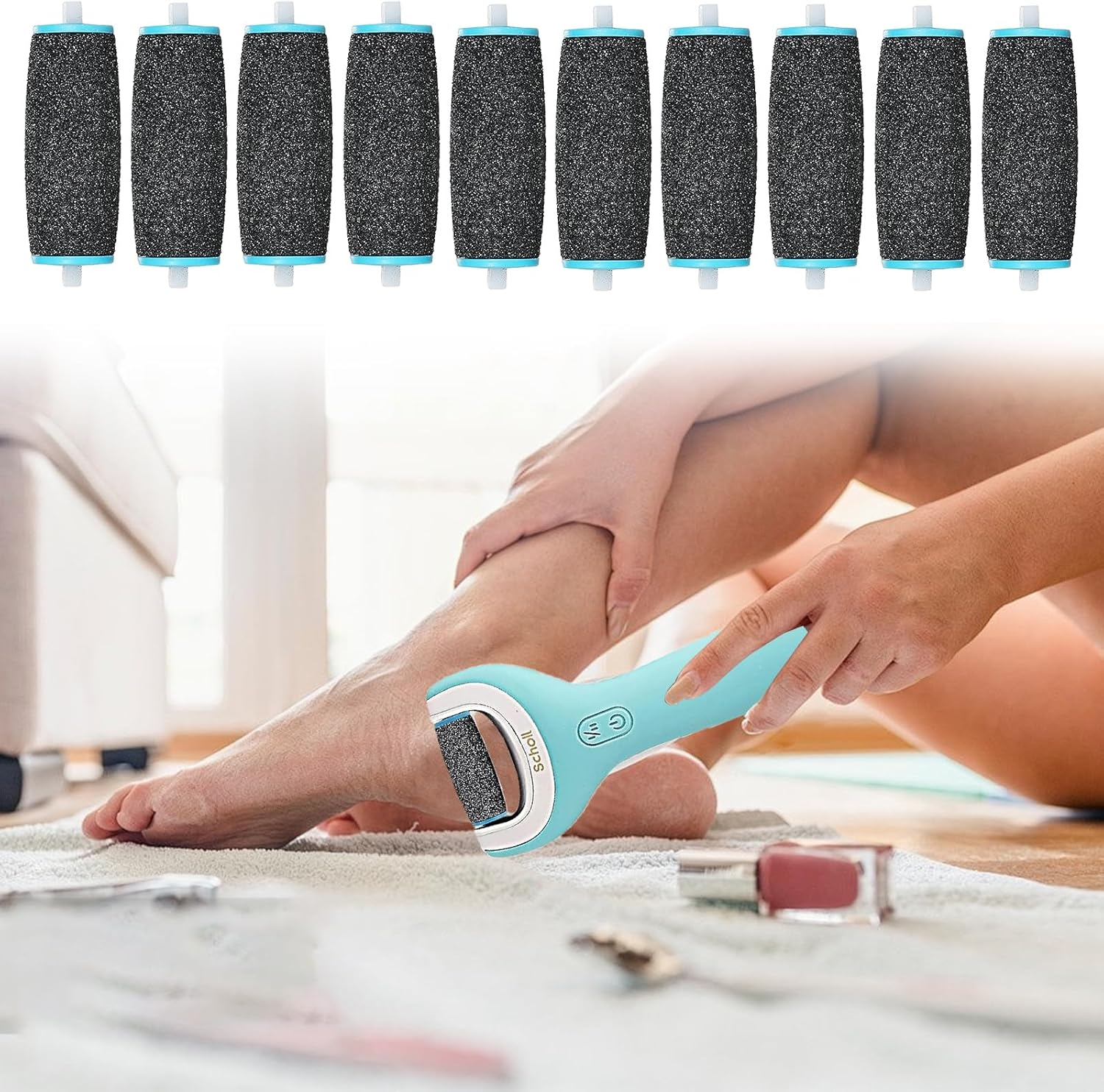 Pack of 10 Replacement Rollers, Callus Remover, Callus Remover Replacement Rolls, Velvet Smooth Rolls, 3 Types of Roughness Coarse for Removing Hard Skin, Pedicure Foot Care Set (Black) image number 3