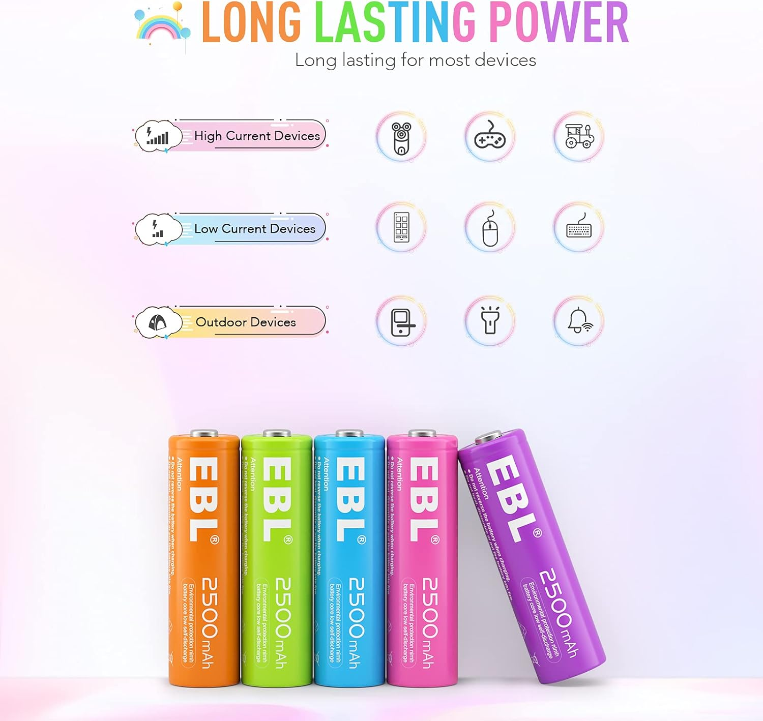 EBL Rechargeable AA Batteries 2500Mah 1.2V Ni-Mh Double AA Battery 10 Pack image number 4