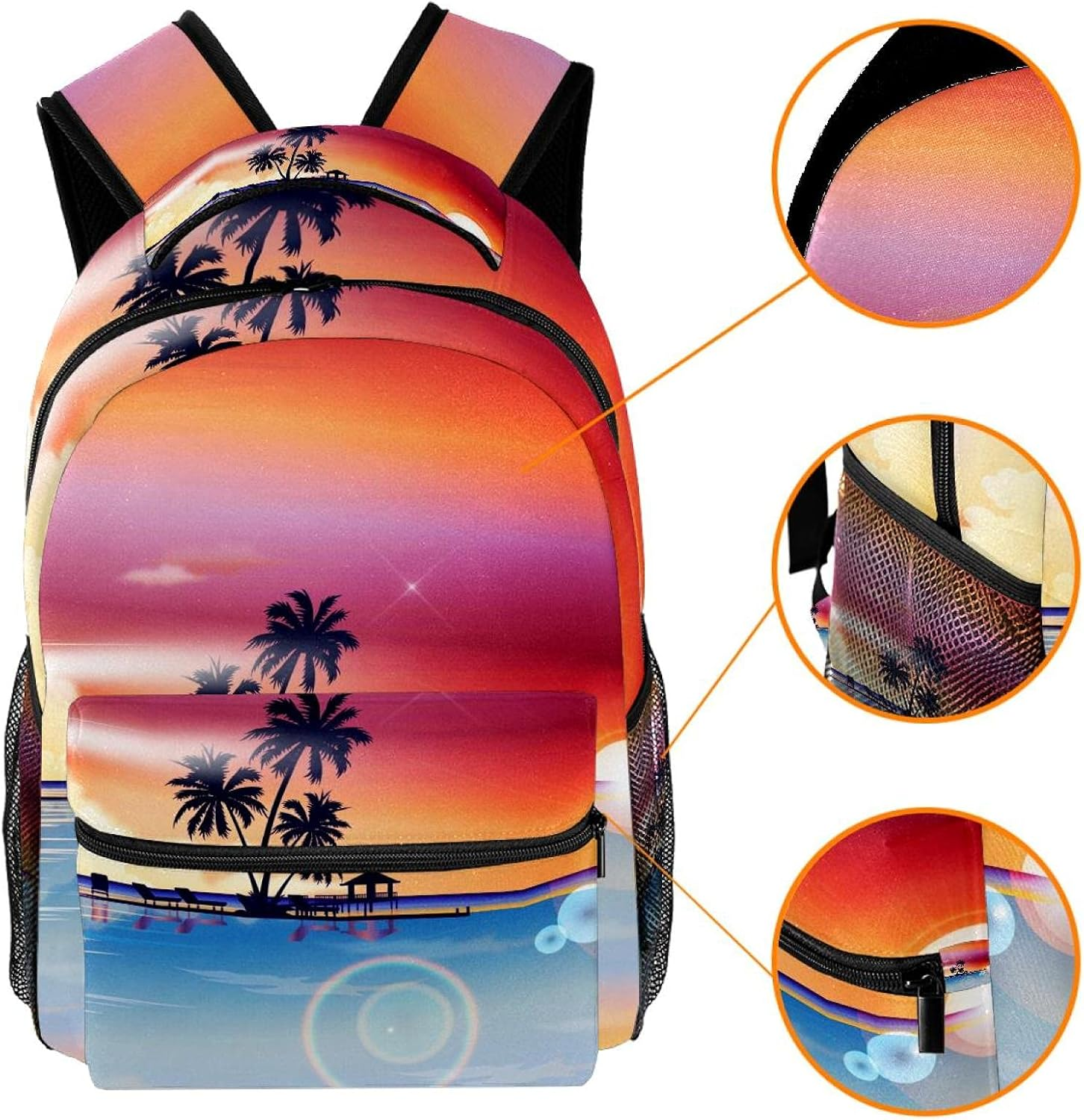 Beach Sea Palm Trees Coconut Water Backpack Students Shoulder Bags Travel Bag College School Tote Backpacks