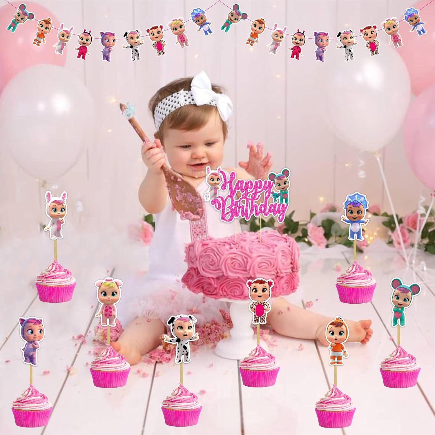 Cric Babes Theme Birthday Party Supplies &ndash; Glam Cricket Birthday D&eacute;cor for Girls &ndash; Pink & Black Sports Party Set with Banner, Cake Topper, & More image number 6