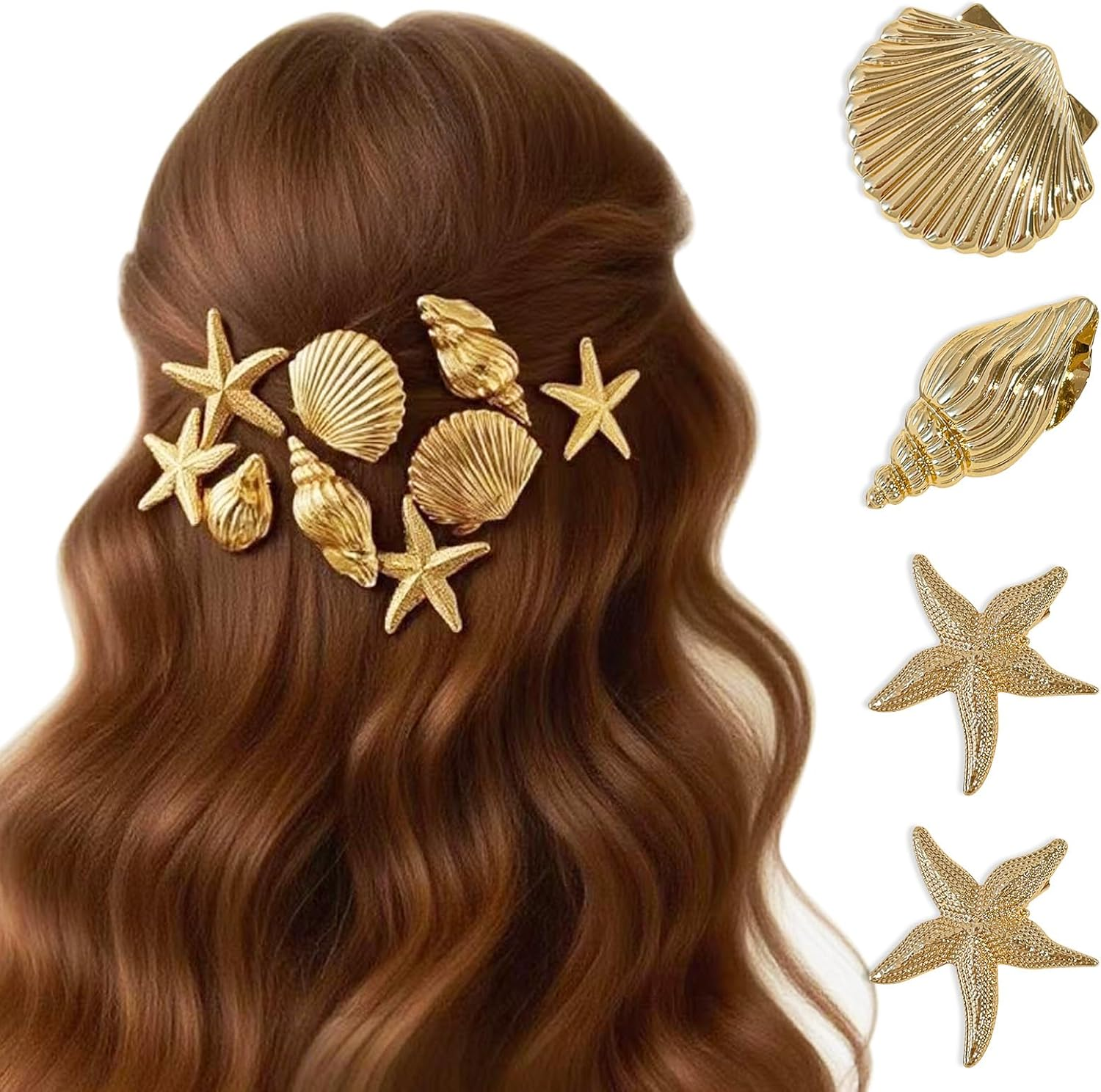 BRDXOOL 4 Pieces Hair Clips for Women Golden Starfish Hair Clips Headdress Clips Small Metal Clips Hair Accessories Suitable for Party Daily Casual Beach Party image number 5