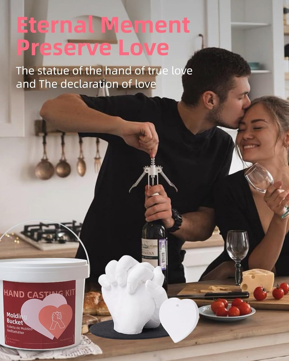 Couples Hand Casting Kit with Wooden Support, DIY Plaster Mold Keepsake for Hands, Perfect Wedding, Anniversary, Birthday, and Valentine&rsquo;S Day Suitable for Him and Her image number 2