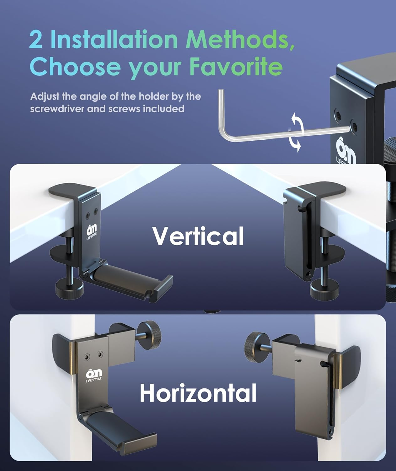 6Amlifestyle [2022 Newest Version] Foldable Headphone Stand Hanger under Desk Clamp with Cable Organizer save Space Metal Headphone Headset Holder for Universal Headphones PS4 PC Headsets, 6A-1203BK