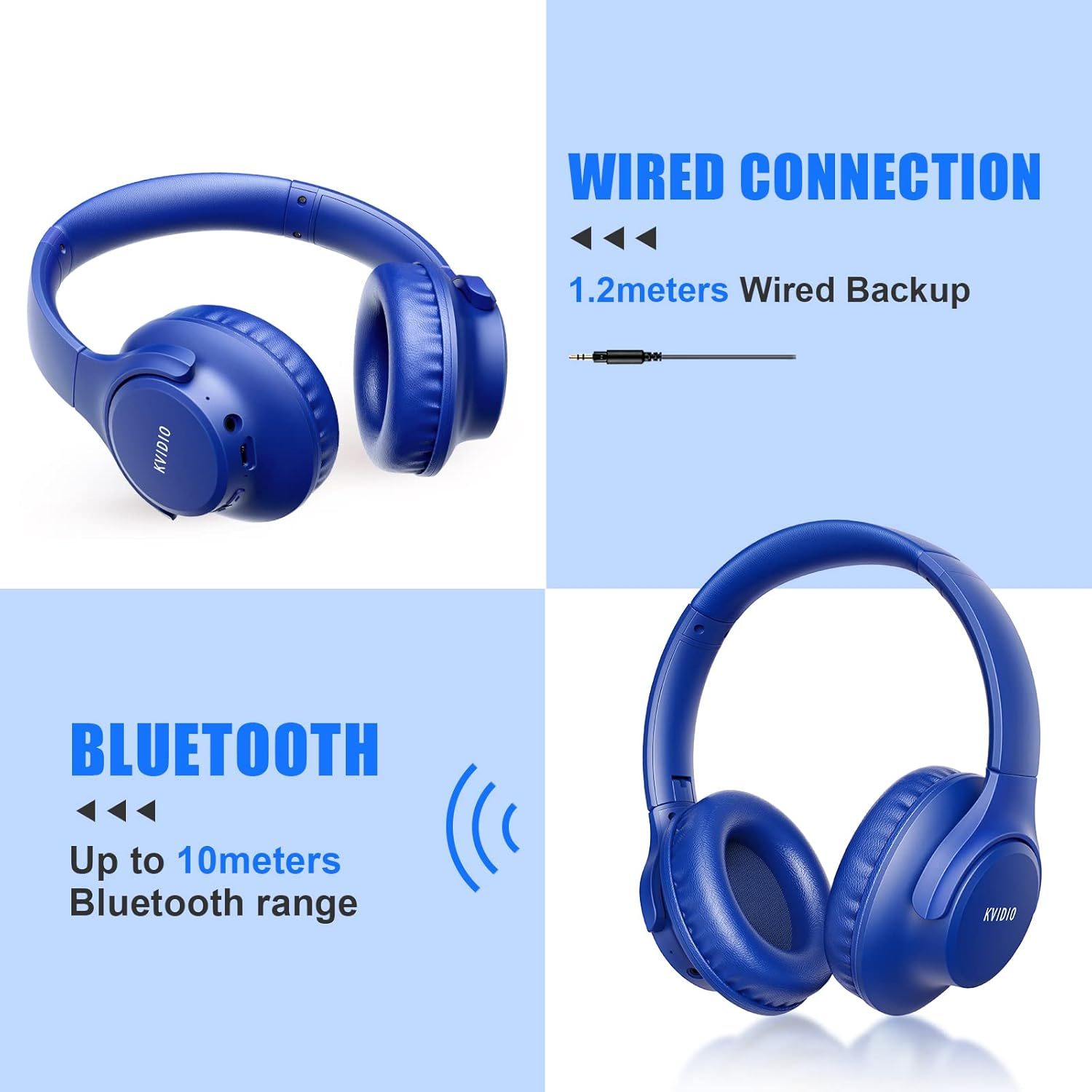 Bluetooth Headphones over Ear,Kvidio 55 Hours Playtime Wireless Headphones with Microphone,Foldable Lightweight Headset with Deep Bass,Hifi Stereo Sound for Travel Work Laptop PC Cellphone (Blue) - Pink image number 2