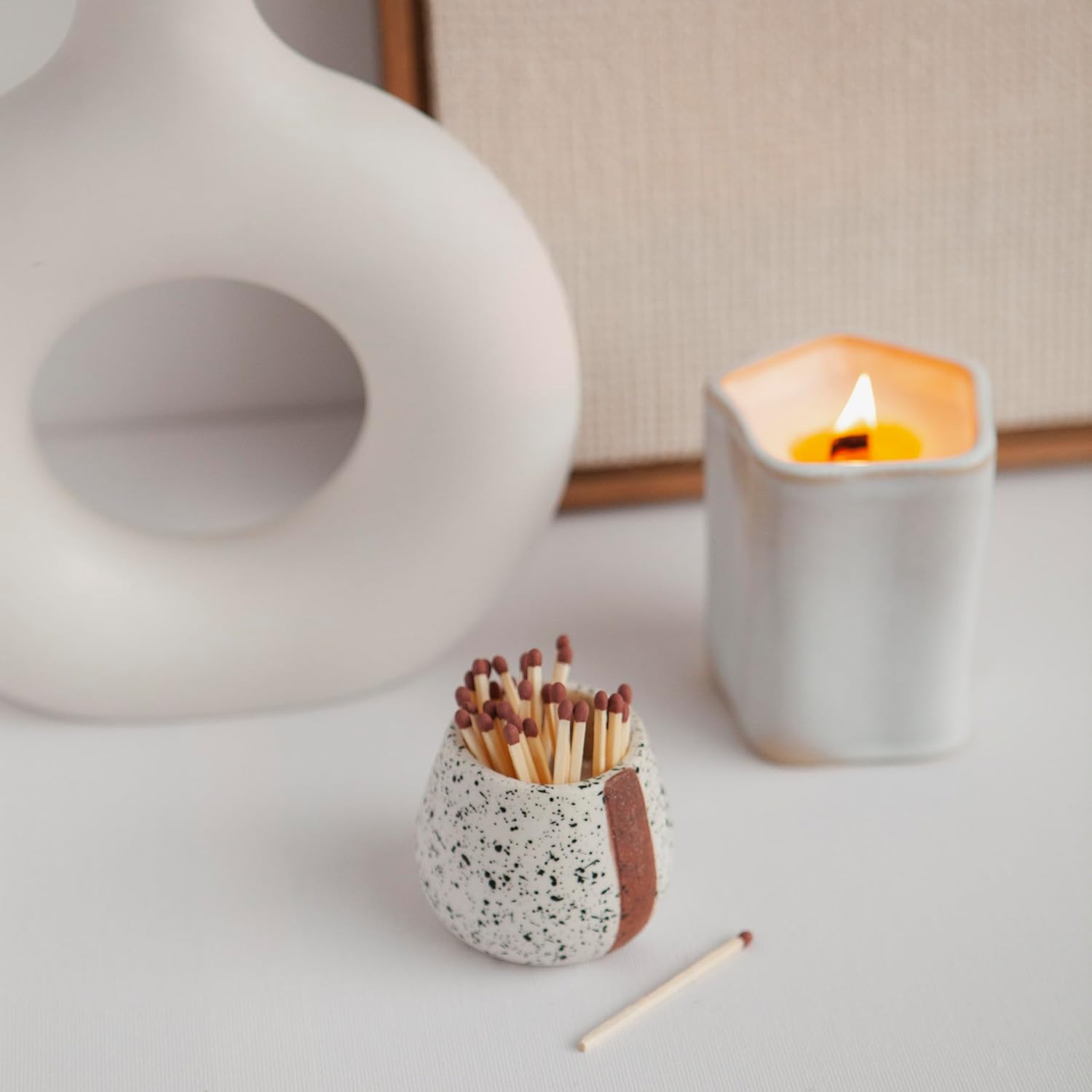 Ceramic Match Holder with Striker - Set of 2 - Cute and Fancy Matches in a Jar - Decorative Modern Home Decor Gifts - Mantel Decorations - Matches NOT Included image number 6