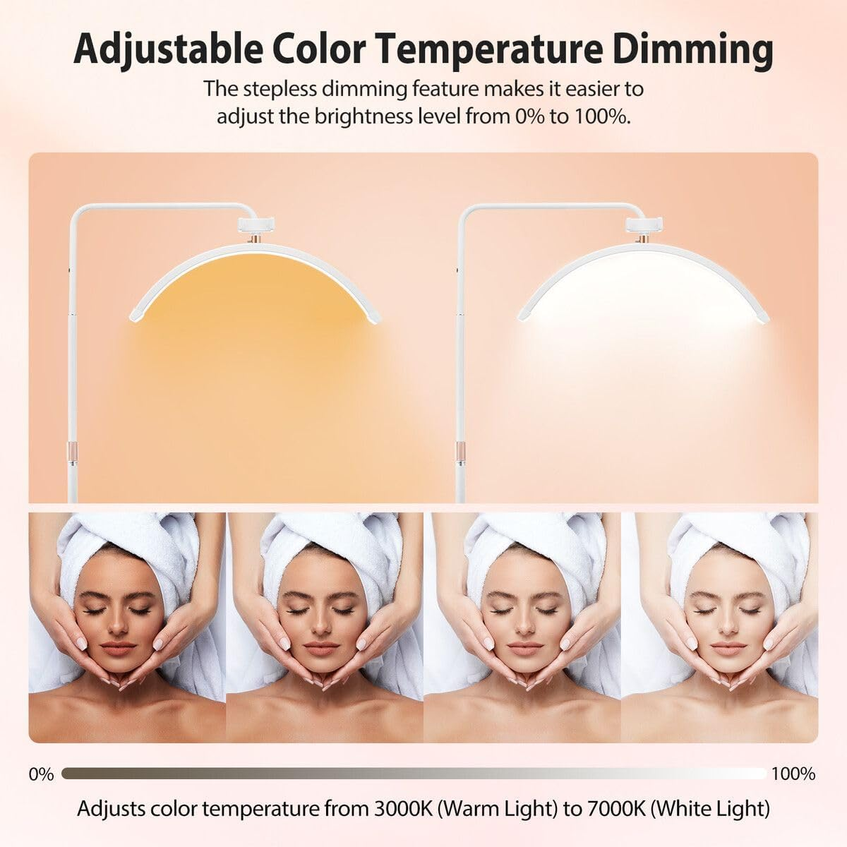 AUSWAY LED Beauty Floor Lamp Fill Light Half Moon for Lash Extensions Salon Tattoo Eyelash Spa Facial Nail Skincare Makeup Tool Adjustable Brightness with Remote White image number 3