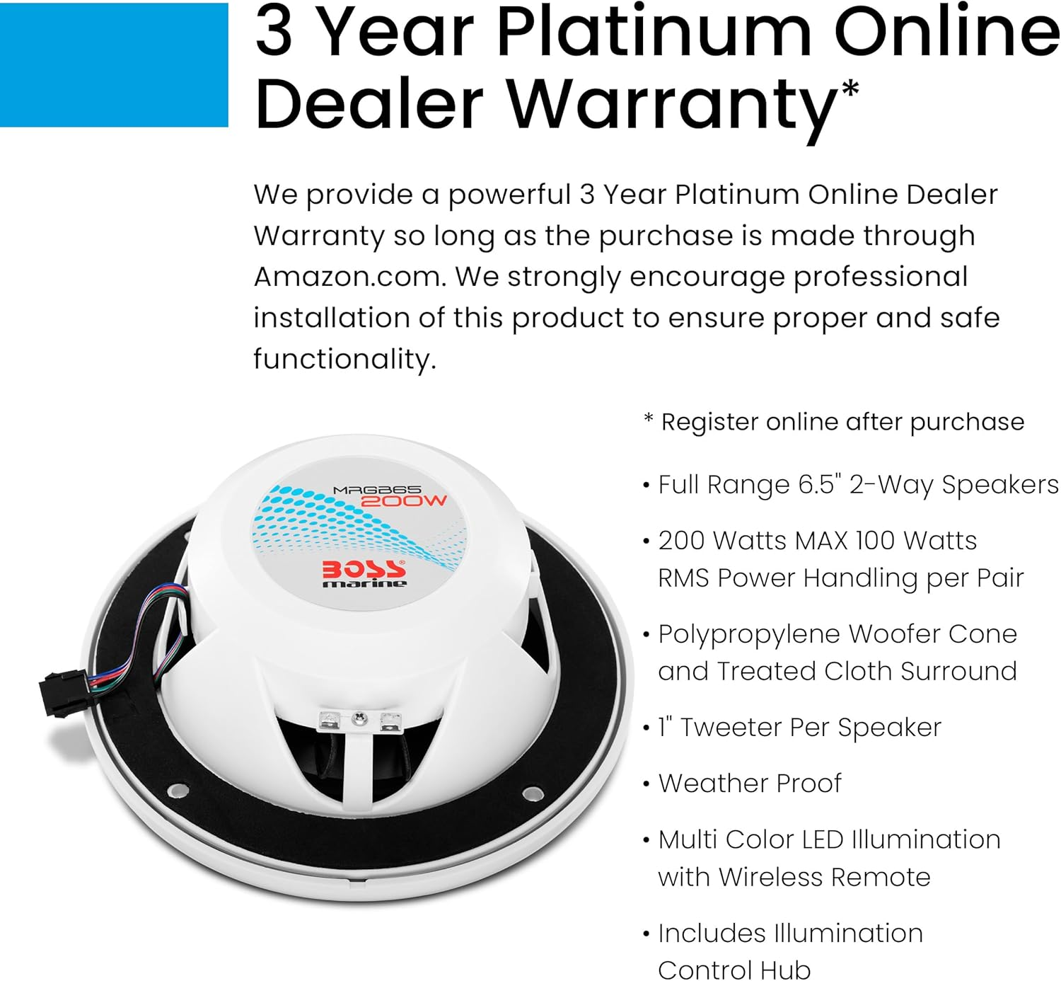 Boss Audio MRGB65 2-Way 200W Marine Full Range Speakers, 6.5 Inch