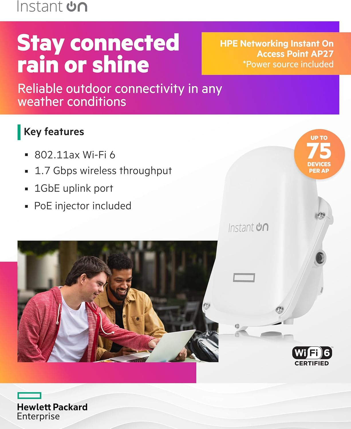 HPE Networking Instant on Access Point AP27 2X2 Wifi 6 Outdoor Wireless Access Point | Power Source Included | AU Model (S1T43A#ABG) image number 1