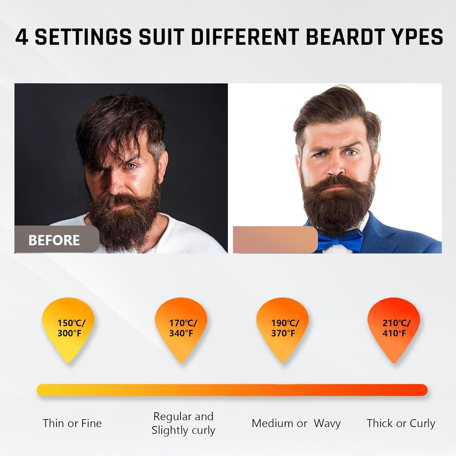 UOEPOWA Cordless Beard Straightener Comb & Hair Straightener Brush for Men or Women, 15S Fast Heat Up, Anti-Scald, 4 Tem Display, Auto Off, Portable Hair Straightening Comb for Travel, Father Gift image number 3