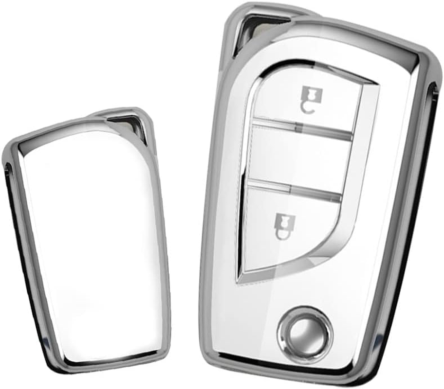 TPU Flip Car Key Fob Cover Fit for Toyota Aygo Yaris Corolla Auris Avensis Hilux Rav4 2010-2020 Key Case Shell Key Holder Bag Keychain Keyring Decoration Accessories 2 Buttons White image number 5