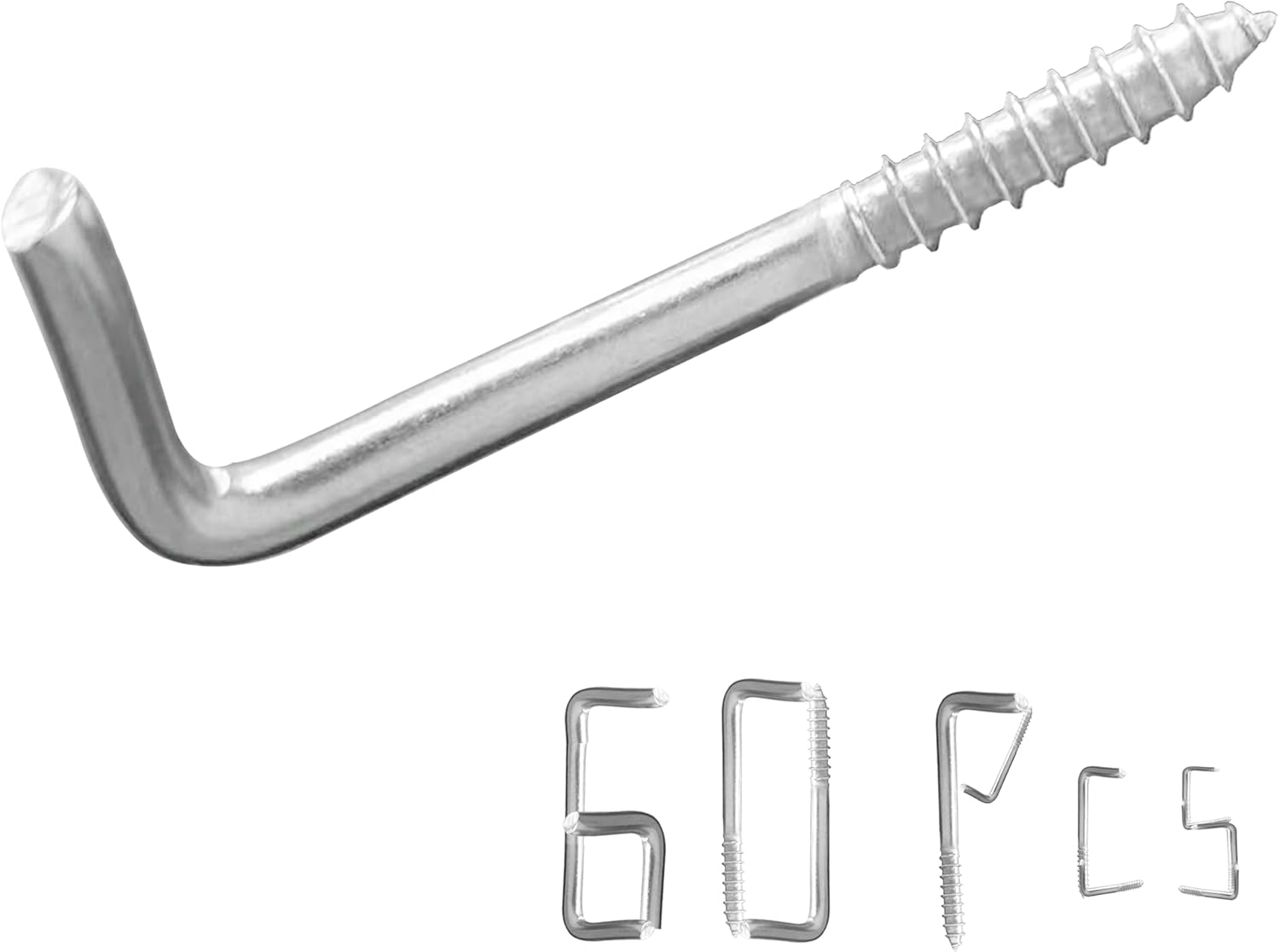 Soimuk 304 Stainless Steel M5 Screw-In Hooks 60 Pcs,7 Shape Screw Hooks,Right Angle Medal Hooks L Shaped Screw in Hooks for Hanging image number 2