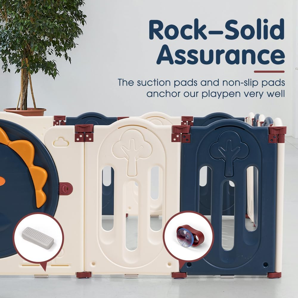 Playpals Foldable Baby Playpen, 20 Panels Baby Play Pen for Babies and Toddlers, Indoor Outdoor Kids Activity Centre, Safety Play Yard with Adjustable Shape for Toddlers(Blue + White) image number 3