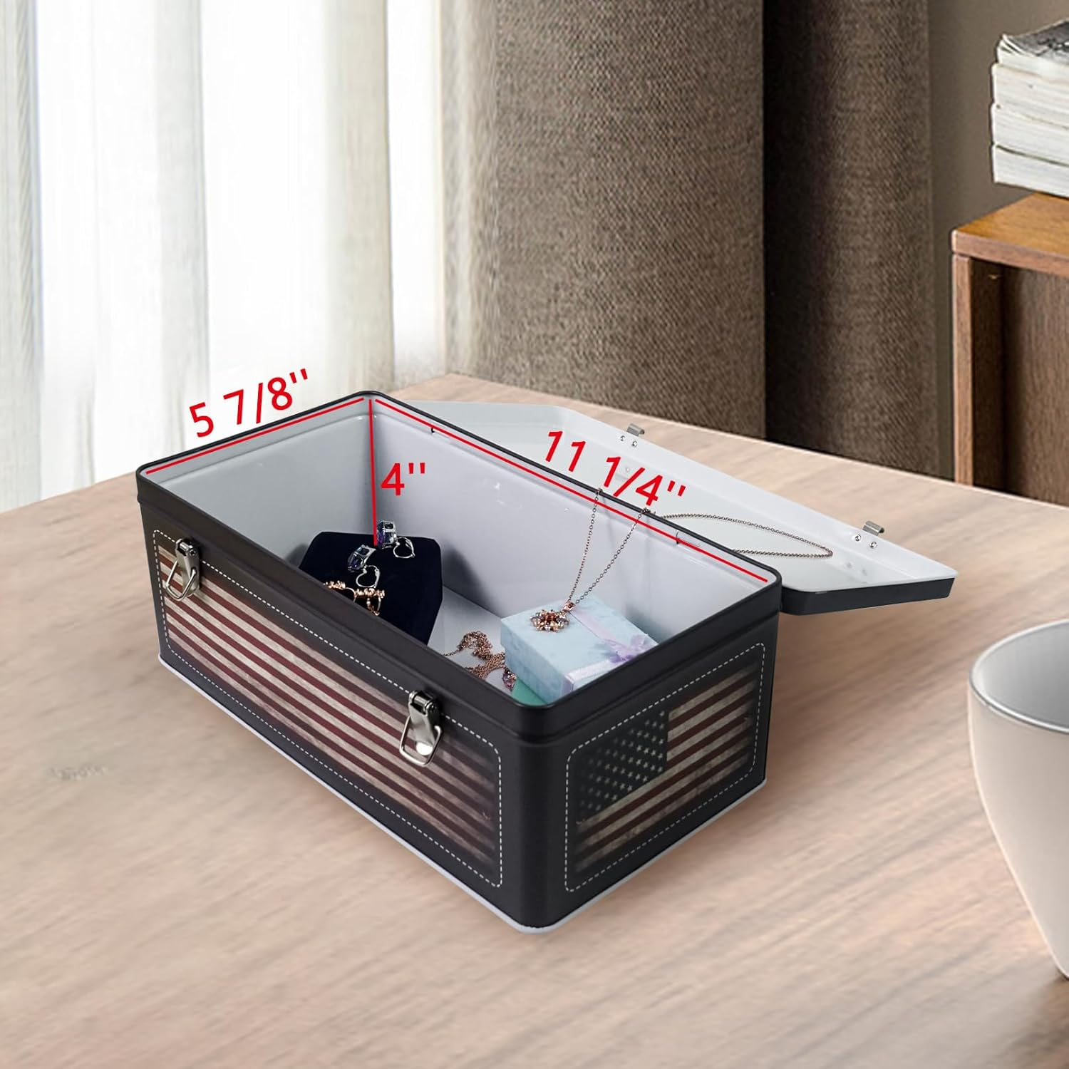 Dreamseden Tin Metal Keepsake Box Set of 2 - Small Storage Box with Lid 11.5&rsquo;&rsquo;L, Vintage Decorative Memory Case Gift Boxes for Keepsakes Letter Photos Seed Tea Coffee image number 5