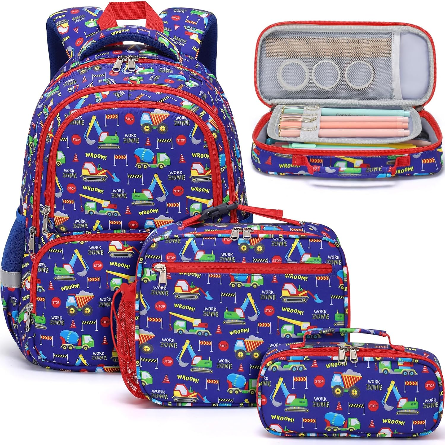 Fimibuke Kids Backpack for School Boys Girls - 3PCS Waterproof Toddler School Bag with Lunch Box & Pencil Case for Ages 3-12