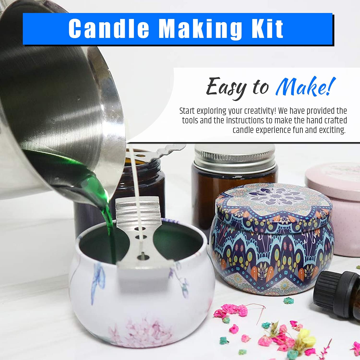 Laudan Essentials Candle Making Kit - DIY Scented Candle Supplies, 310G Soy Wax, 50 Wicks, 3 Tins, 4 Scents, Non-Foldable, All Ages image number 6