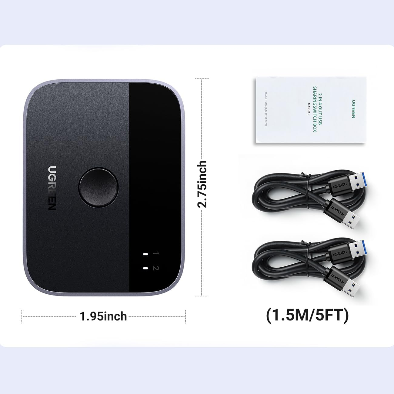 UGREEN USB 3.0 Switch 2 in 2 Out, USB Switcher 2 Computers Sharing Keyboard and Mouse Printer Scanner Webcam, Printer Splitter for 2 Computers, 2 Port USB Selector Switch with 2 USB3.0 Cables image number 5