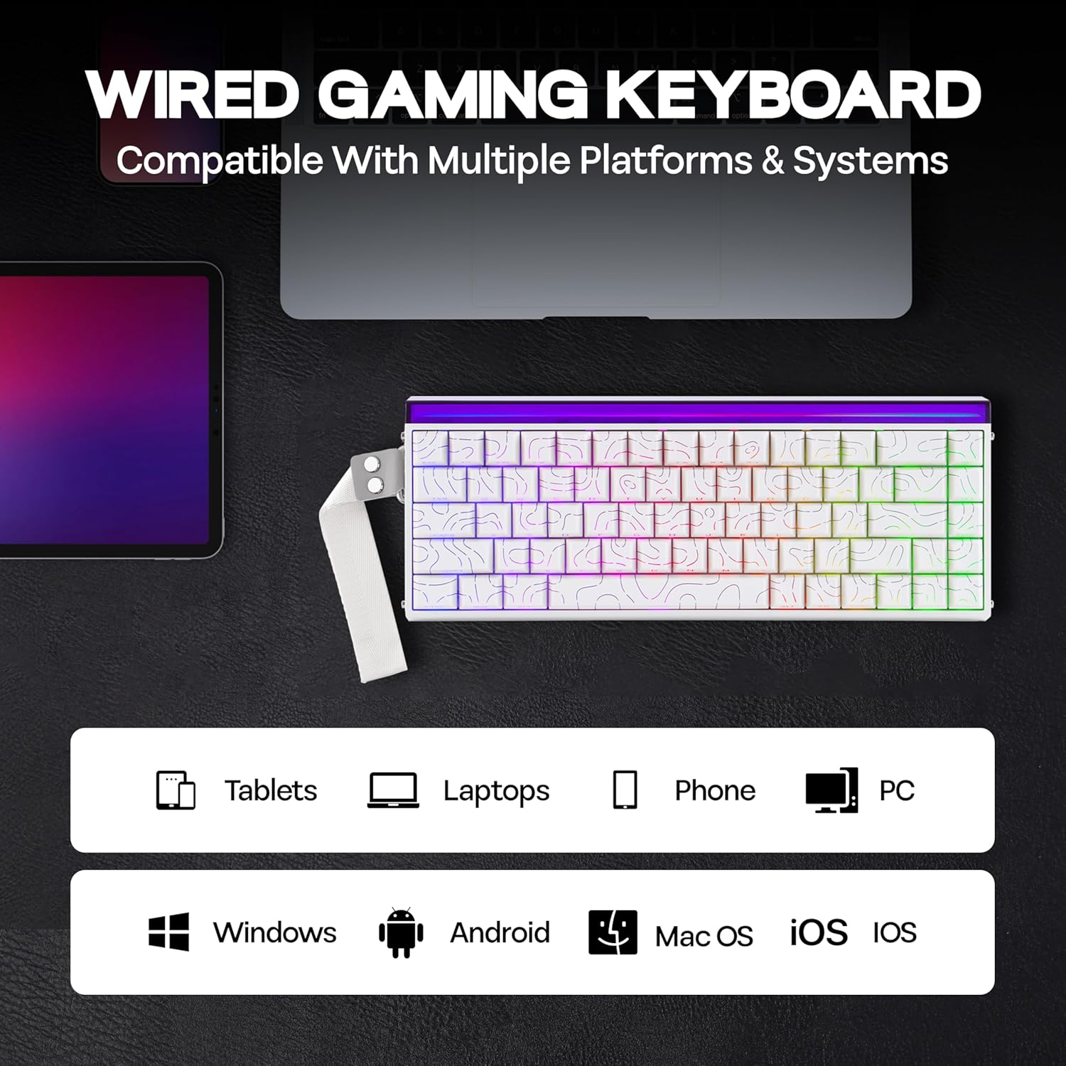 Mechlands Aula Hero68 HE Wired Magnetic Gaming Keyboard, Rapid Hall Effect Keyboard with 0.01Mm Adjustable Actuation, 8Khz Polling, 5-Layer Sound Dampening, RGB Lightbox & Backlit (White Topographic) image number 1