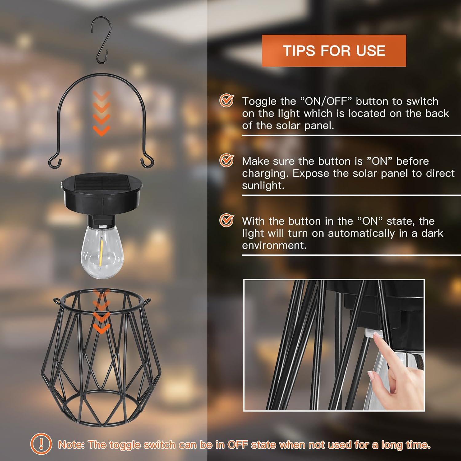 Solar Lights for Outdoor Hanging/Standing, Pack of 2 IP65 Waterproof Metal Solar Lantern, Retro LED Solar Lanterns, Diamond for Outdoors, Garden, Balcony, Outdoor, Patios, Warm White image number 5