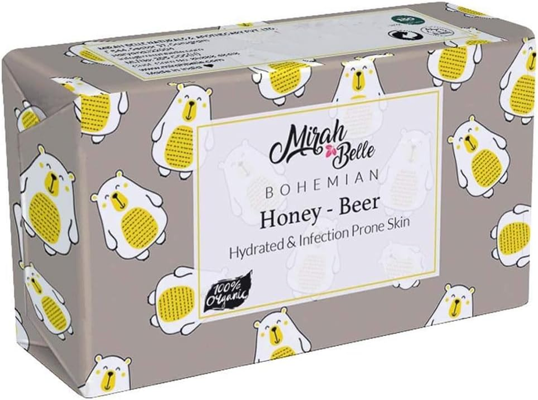 Mirah Belle - Organic Honey Beer Soap Bar - (Pack of 3-125 Gms) - Helps Soften Skin - Face and Body Soap for Men and Women - Vegan, Cruelty Free and Handmade Soap - 375 Gms
