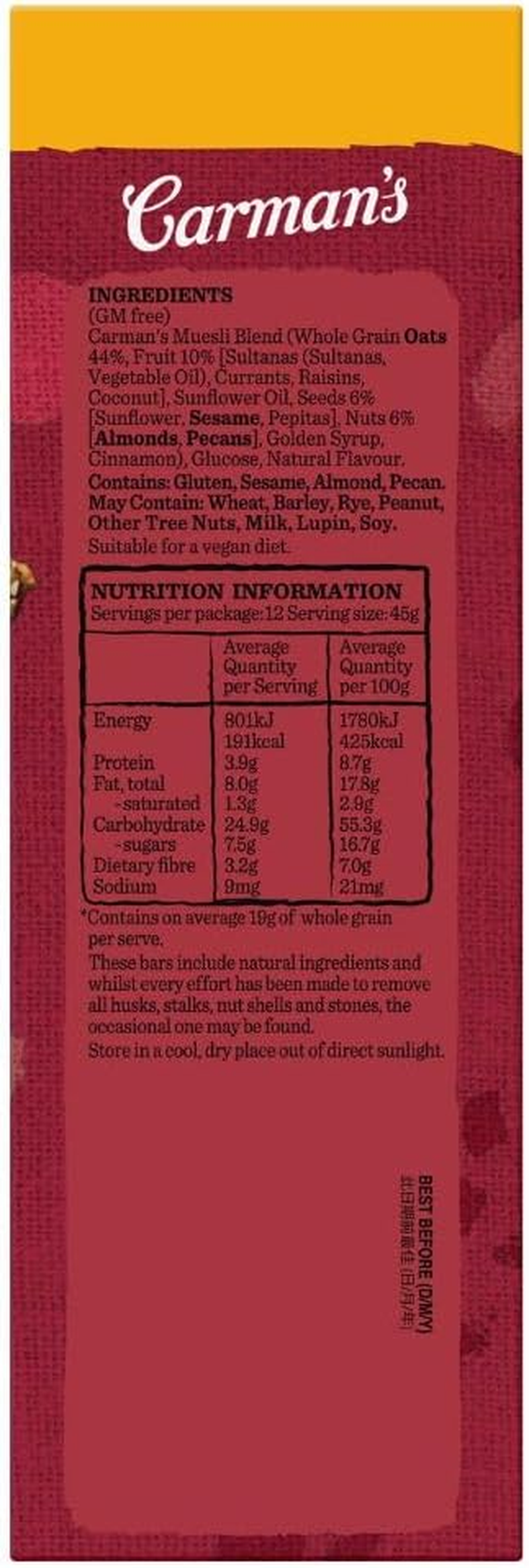 Carman'S Muesli Bars Classic Fruit & Nut Value Pack 3X540G (Pack of 36) image number 3