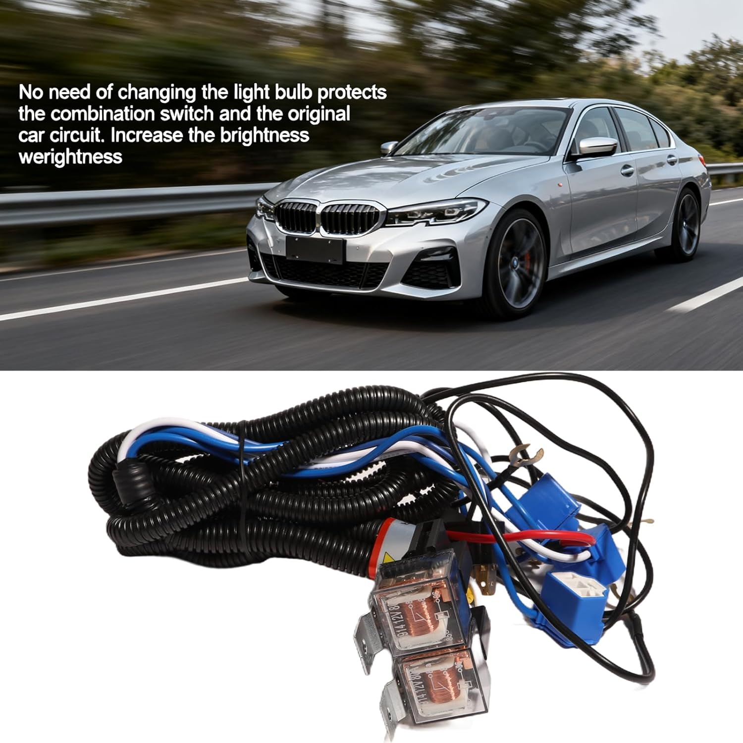 H4 Headlight Harness Headlight Relay Wiring Harness Kit, 4 Headlight H4 Headlamp Light Wiring Harness with Ceramic Plugs Fix Dim Flickering Headlights for Halogen Conversion image number 2