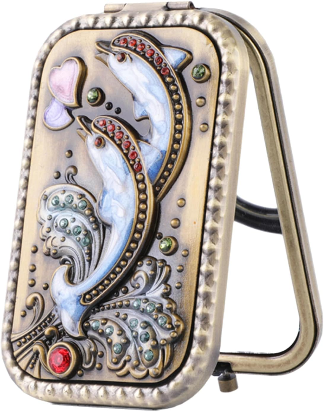 Manyakai Elegant Vintage Dual Sided Makeup Mirror Foldable Travel Mirror with Metal Frame for Women Portable Cosmetic Vanity Table Decor Type 1 One Size - Type 15 image number 4