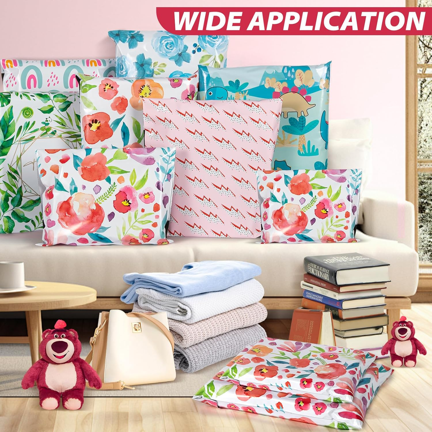 Oududianzi 100PCS Large Poly Mailers, 10X13 Inch Shipping Bags, Fashion Envelopes, Plastic Packaging Mailing Bags, Self-Seal Poly Mailers for Small Business, Clothing - Floral image number 3