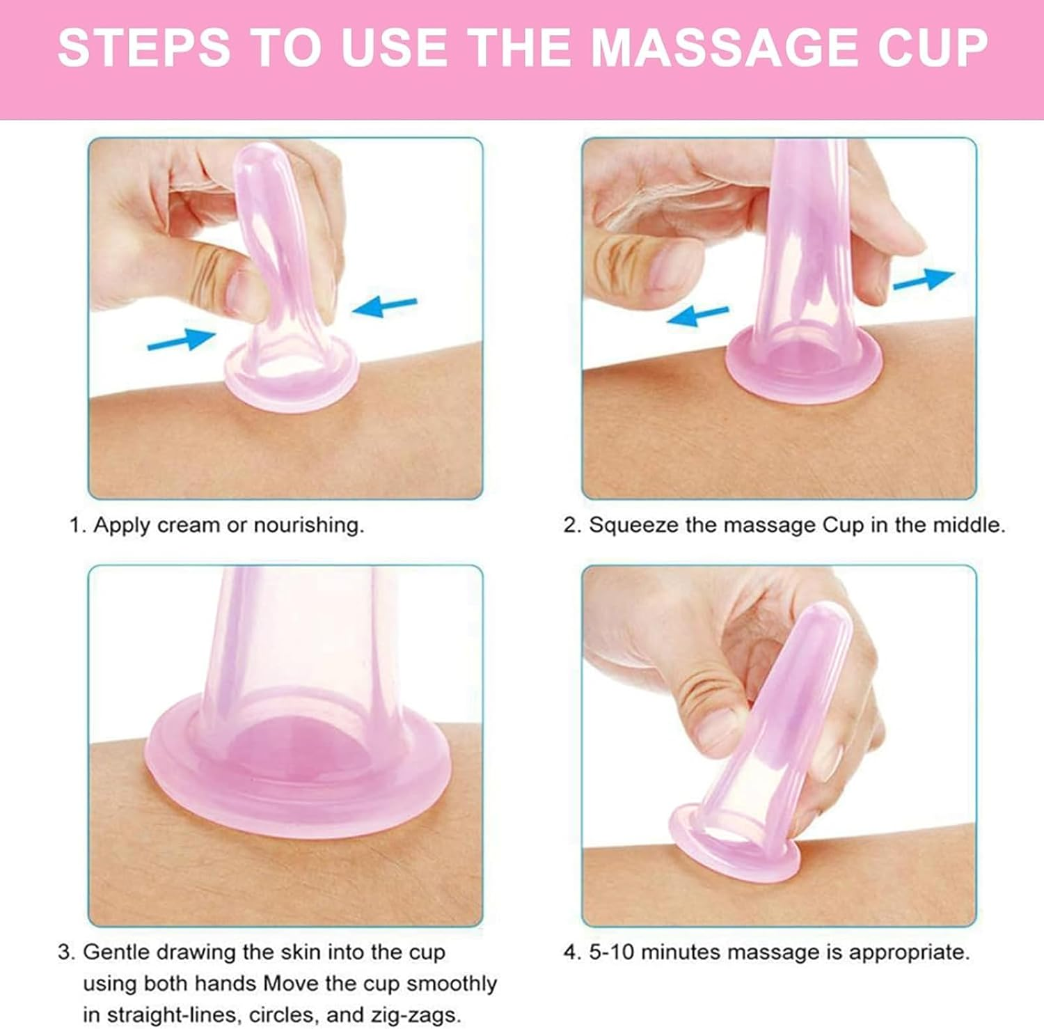 4-Piece Silicone Facial Cupping Set &ndash; Anti-Aging & Anti-Cellulite Vacuum Massage Cups for Face, Eyes, Neck, Back & Body Care &ndash; Rejuvenating Skin Beauty Tool(2 Small + 2 Large, Pink) image number 4