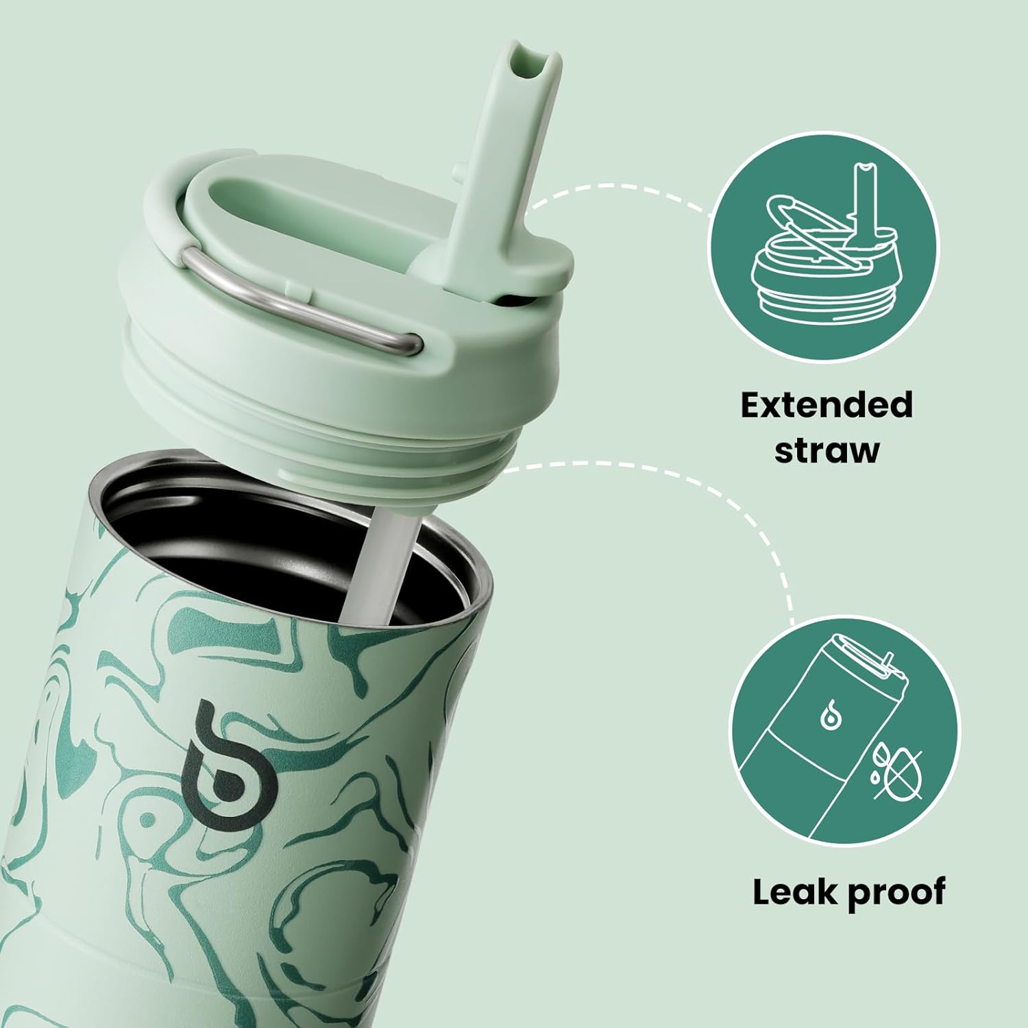 BOTTLE BOTTLE Insulated Water Bottle 24Oz with Straw Lid and Handle for Sports Travel Gym Stainless Steel Water Bottles Double-Wall Vacuum Metal Thermos Leak Proof Bpa-Free (Valley Green) image number 1