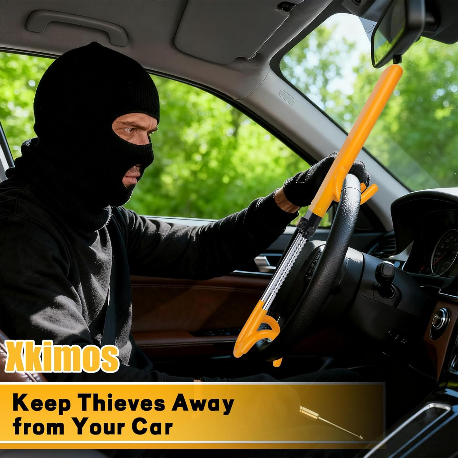 Steering Wheel Lock, Heavy Duty Anti-Theft Security Device for Cars, Adjustable Length Clamp, Double Hook Lock, Suitable for Multiple Car Models image number 2